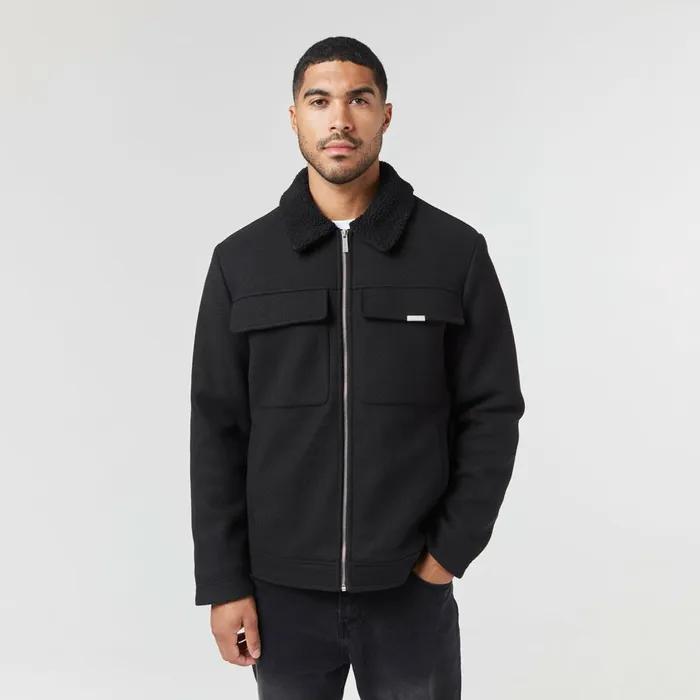 Closure London Faux Wool Shearling Jacket Black Men Coats and Jackets