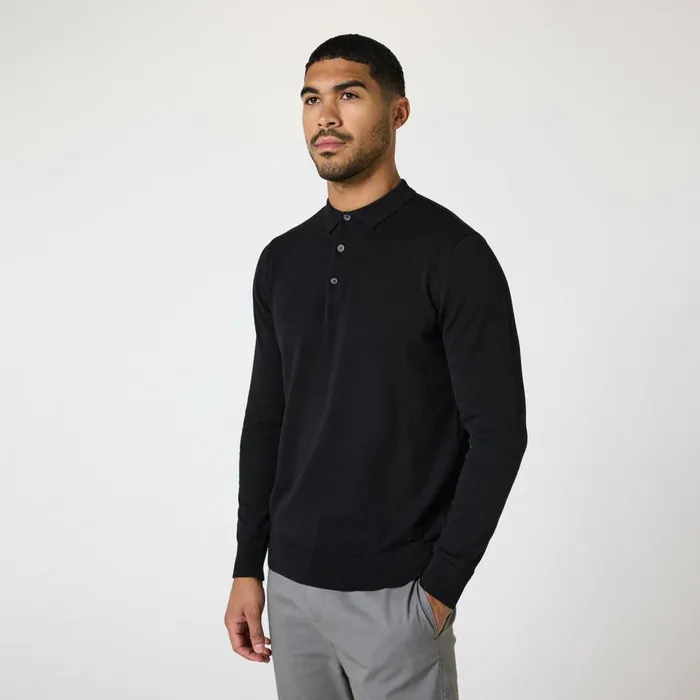 Closure London Long Sleeve Knitted Polo Black Men Knitwear