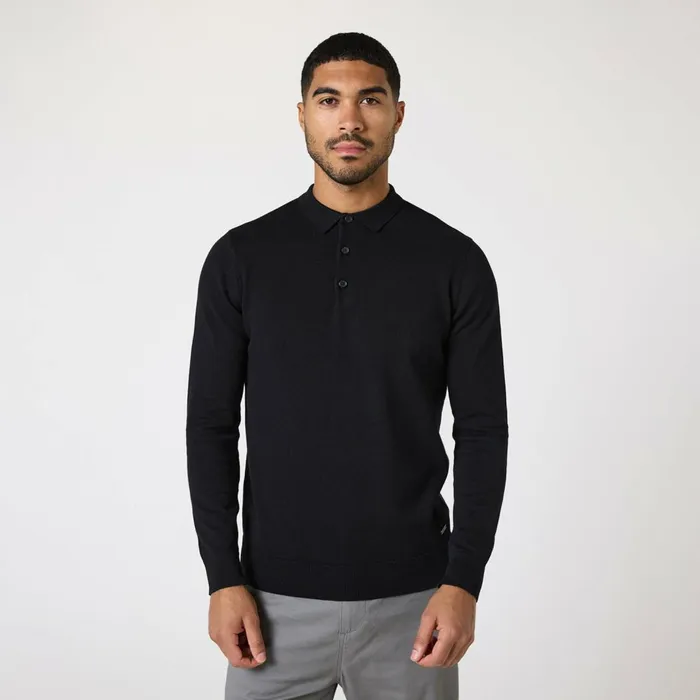 Closure London Long Sleeve Knitted Polo Black Men Knitwear