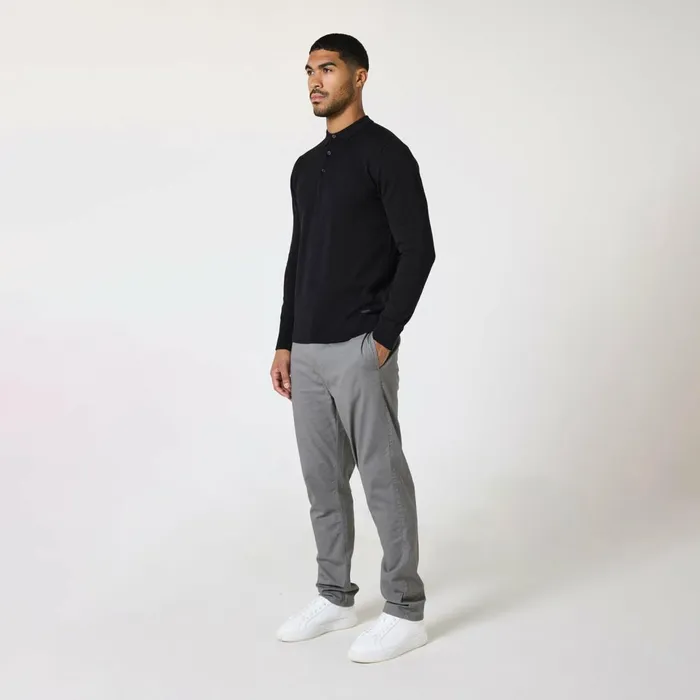 Closure London Long Sleeve Knitted Polo Black Men Knitwear
