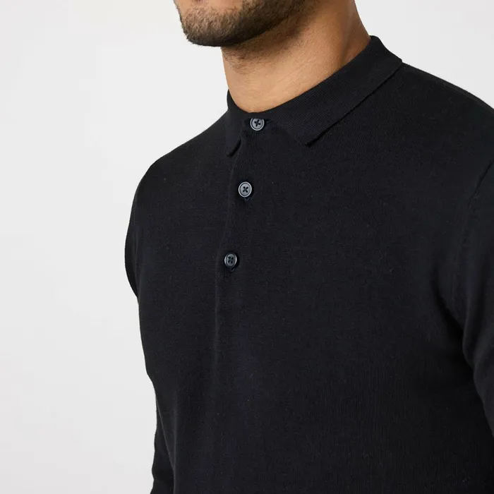 Closure London Long Sleeve Knitted Polo Black Men Knitwear