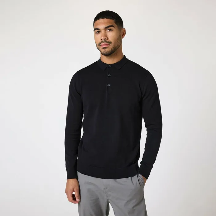 Closure London Long Sleeve Knitted Polo Black Men Knitwear