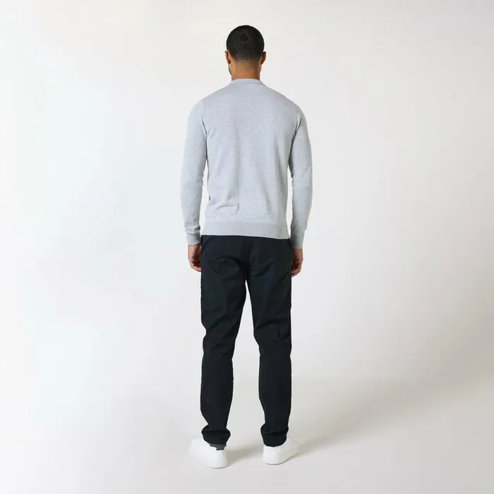 Closure London Long Sleeve Knitted Polo Light Grey Marl Men Knitwear
