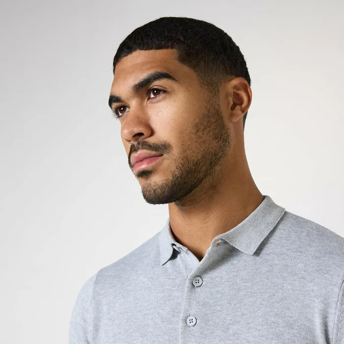 Closure London Long Sleeve Knitted Polo Light Grey Marl Men Knitwear