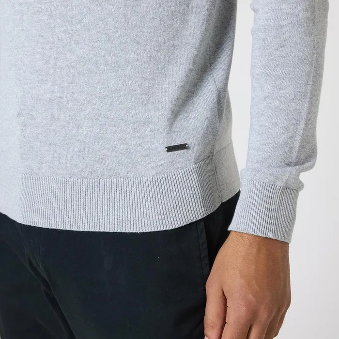 Closure London Long Sleeve Knitted Polo Light Grey Marl Men Knitwear