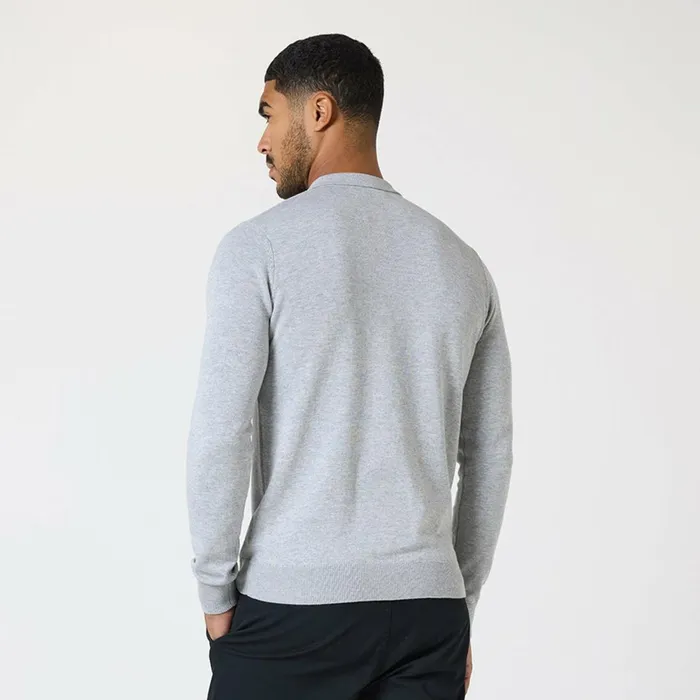 Closure London Long Sleeve Knitted Polo Light Grey Marl Men Knitwear