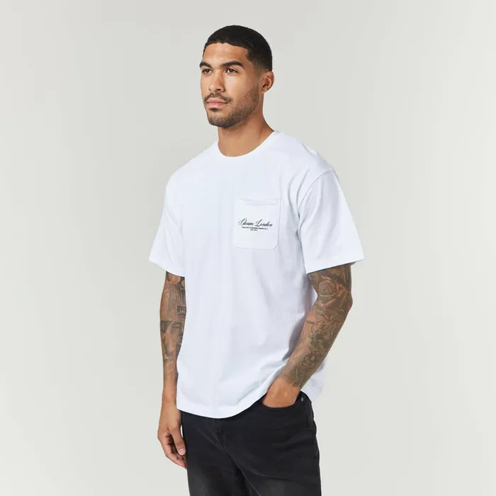 Closure London Script Logo Pocket TShirt White Men TShirts