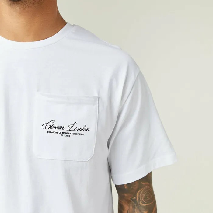 Closure London Script Logo Pocket TShirt White Men TShirts