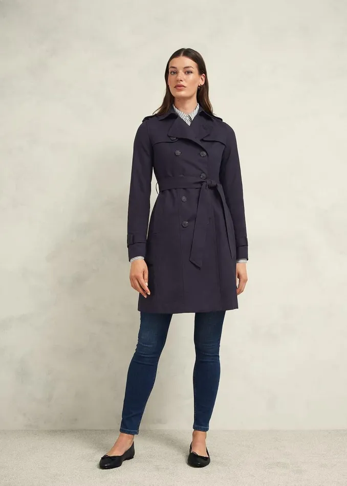 Coats and Jackets Women HOBBS Saskia Shower Resistant Trench Coat Navy