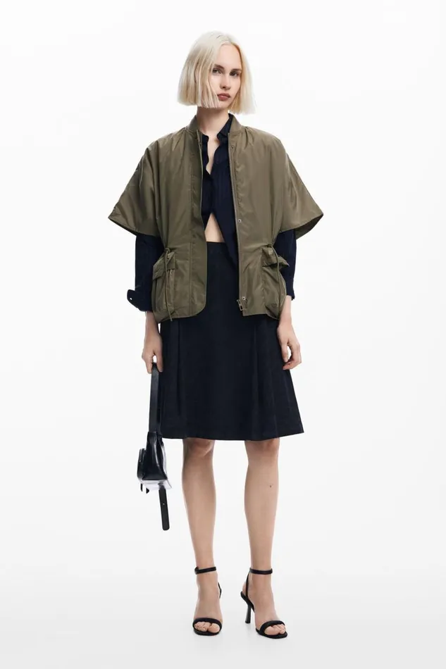 Coats And Jackets Women Desigual Adjustable Nylon Poncho Green