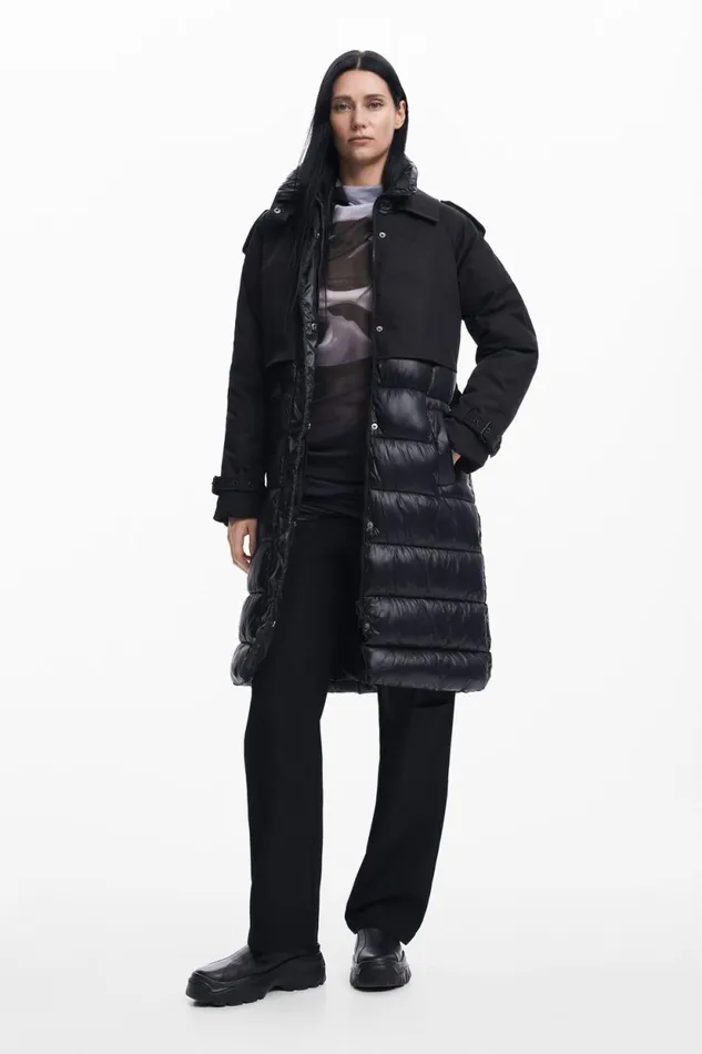 Coats And Jackets Women Desigual Combined Padded Coat Black