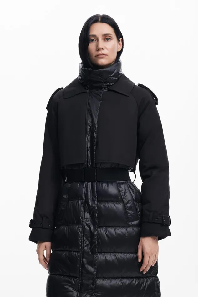 Coats And Jackets Women Desigual Combined Padded Coat Black