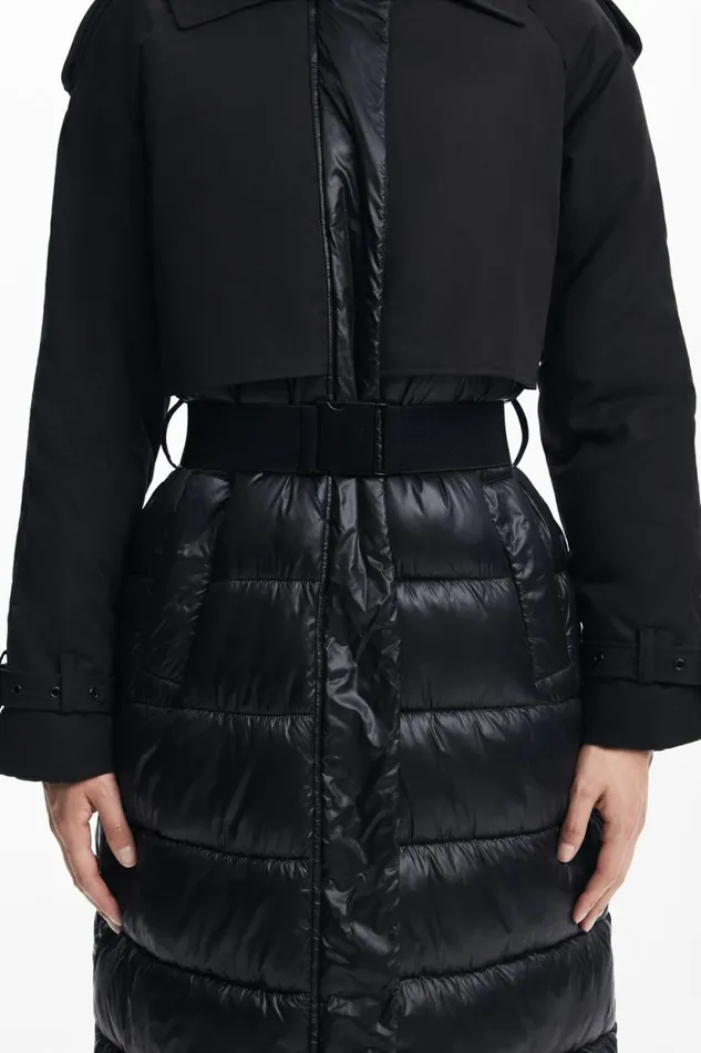 Coats And Jackets Women Desigual Combined Padded Coat Black