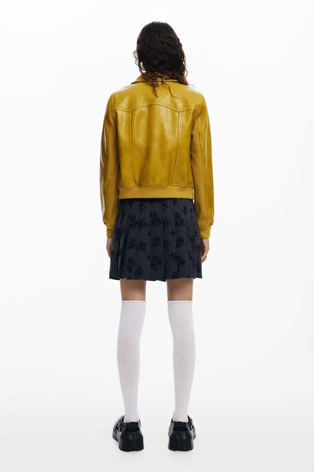 Coats And Jackets Women Desigual Faux Leather Biker Jacket Yellow