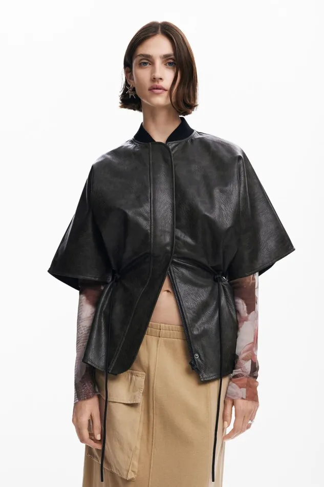 Coats And Jackets Women Desigual Leathereffect Poncho Brown