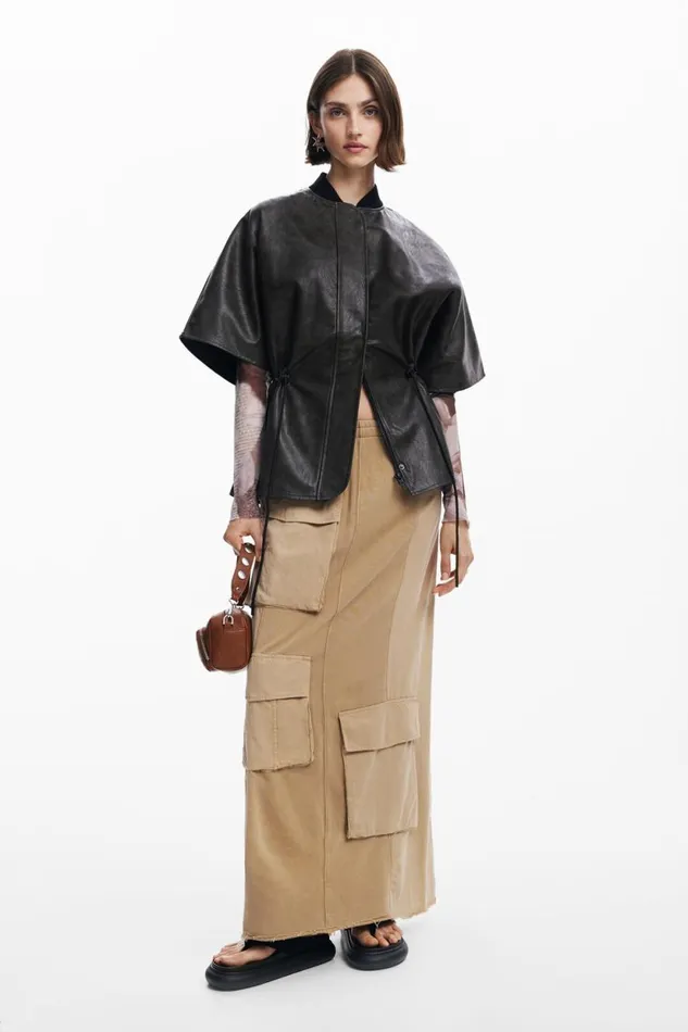 Coats And Jackets Women Desigual Leathereffect Poncho Brown