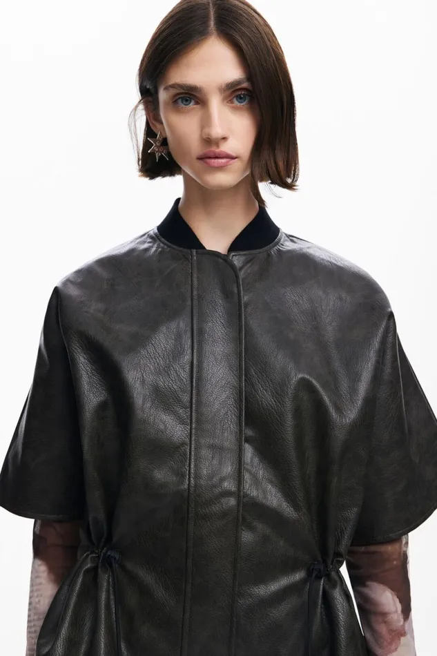 Coats And Jackets Women Desigual Leathereffect Poncho Brown