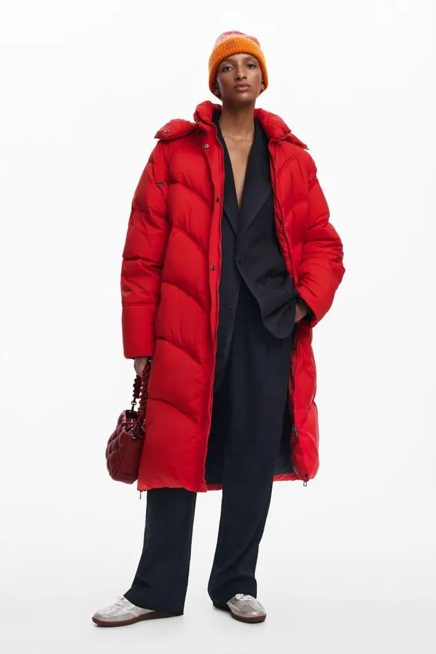 Coats And Jackets Women Desigual Long Padded Coat Red