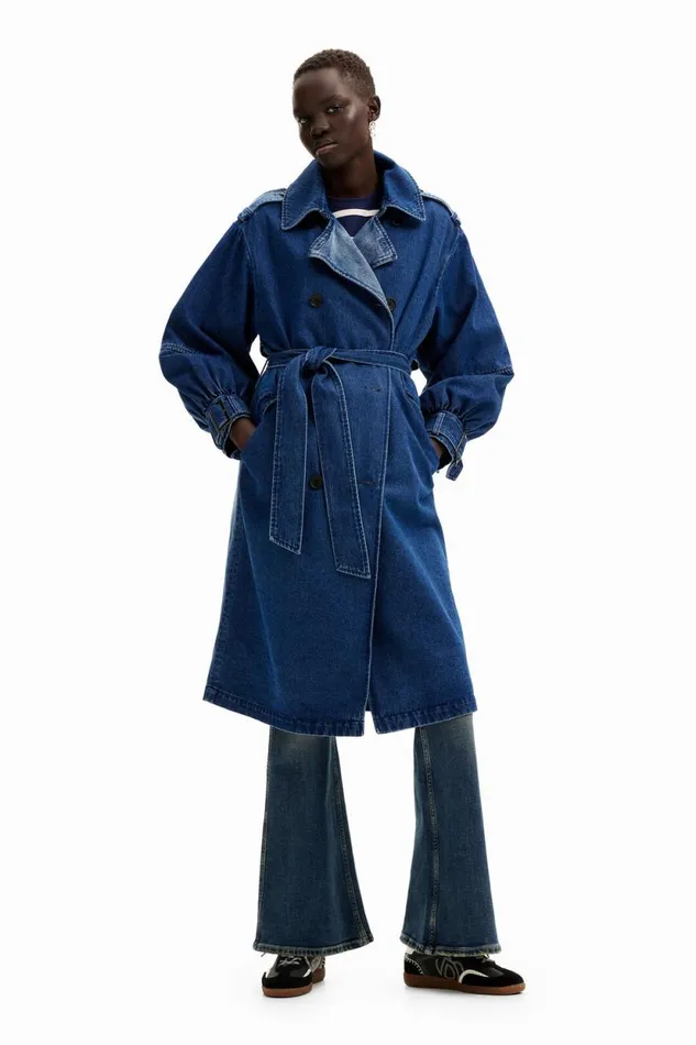 Coats And Jackets Women Desigual Oversize Denim Trench Coat Blue