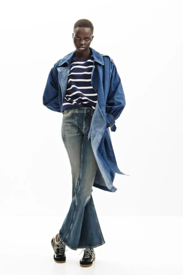 Coats And Jackets Women Desigual Oversize Denim Trench Coat Blue