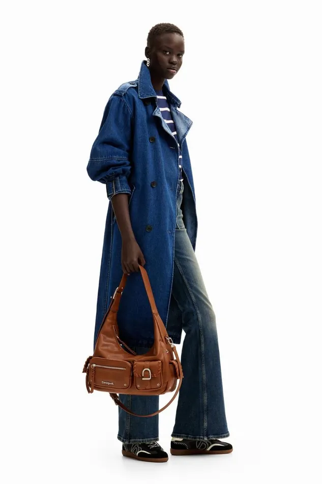 Coats And Jackets Women Desigual Oversize Denim Trench Coat Blue
