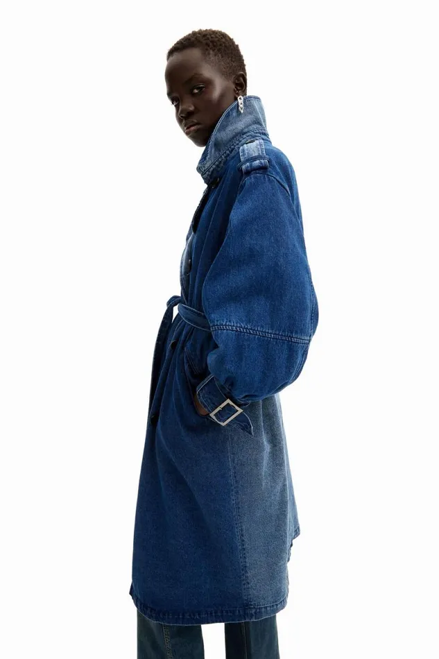 Coats And Jackets Women Desigual Oversize Denim Trench Coat Blue