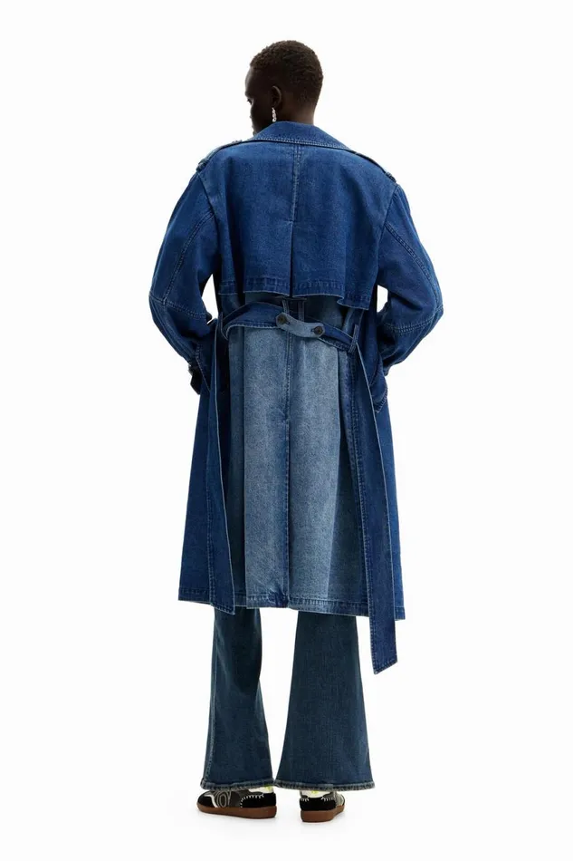 Coats And Jackets Women Desigual Oversize Denim Trench Coat Blue
