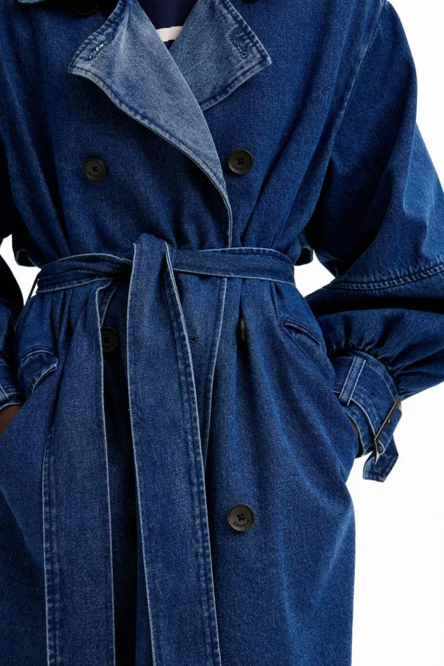 Coats And Jackets Women Desigual Oversize Denim Trench Coat Blue