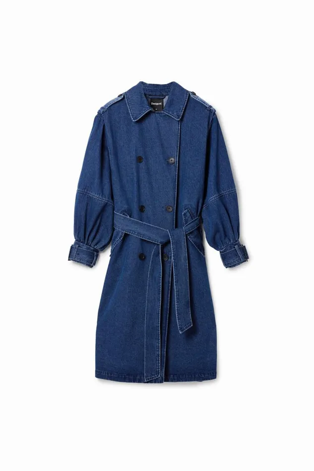 Coats And Jackets Women Desigual Oversize Denim Trench Coat Blue