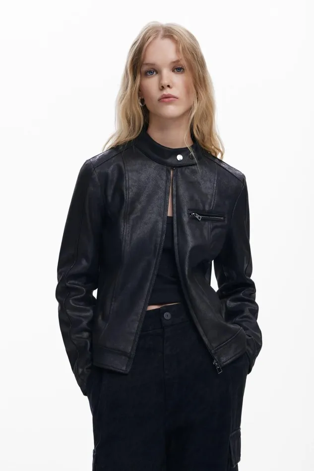 Coats And Jackets Women Desigual Regular Biker Jacket Black