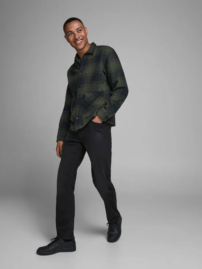 Comfort Jeans JACK and JONES Mens MIKE ORIGINAL GE 010 INDIGO KNIT COMFORT FIT JEANS Black Black Denim