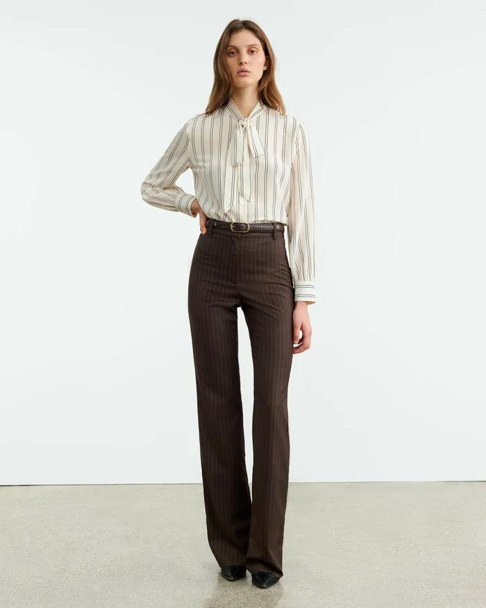 CORETTE PANT Brown Pinstripe Women Nili Lotan Pants and Shorts