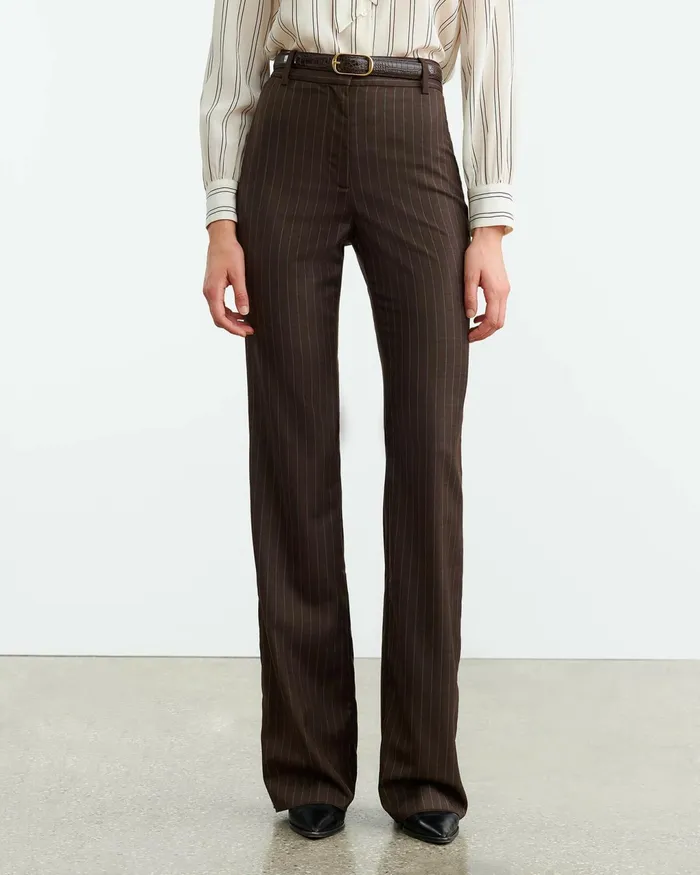CORETTE PANT Brown Pinstripe Women Nili Lotan Pants and Shorts