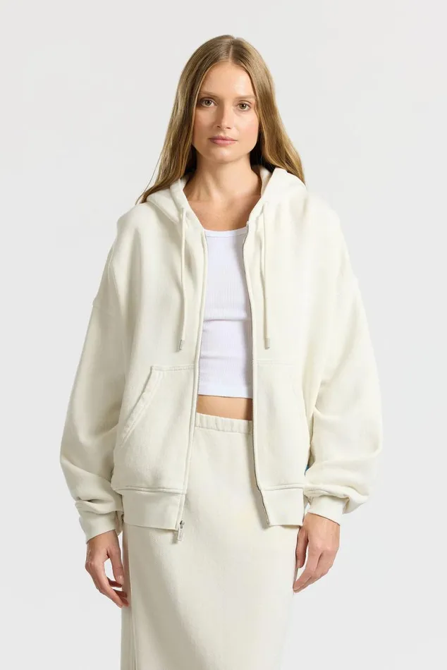 COTTON CITIZEN Boston Zip Hoodie Vintage Bone Women Sweatshirts