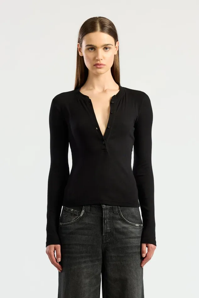 COTTON CITIZEN Verona Henley Jet Black Women Shirts