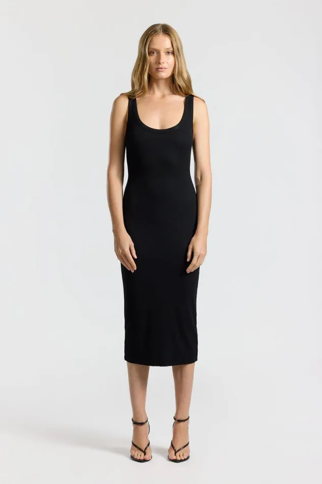 COTTON CITIZEN Verona Midi Dress Jet Black Women Dresses Skirts