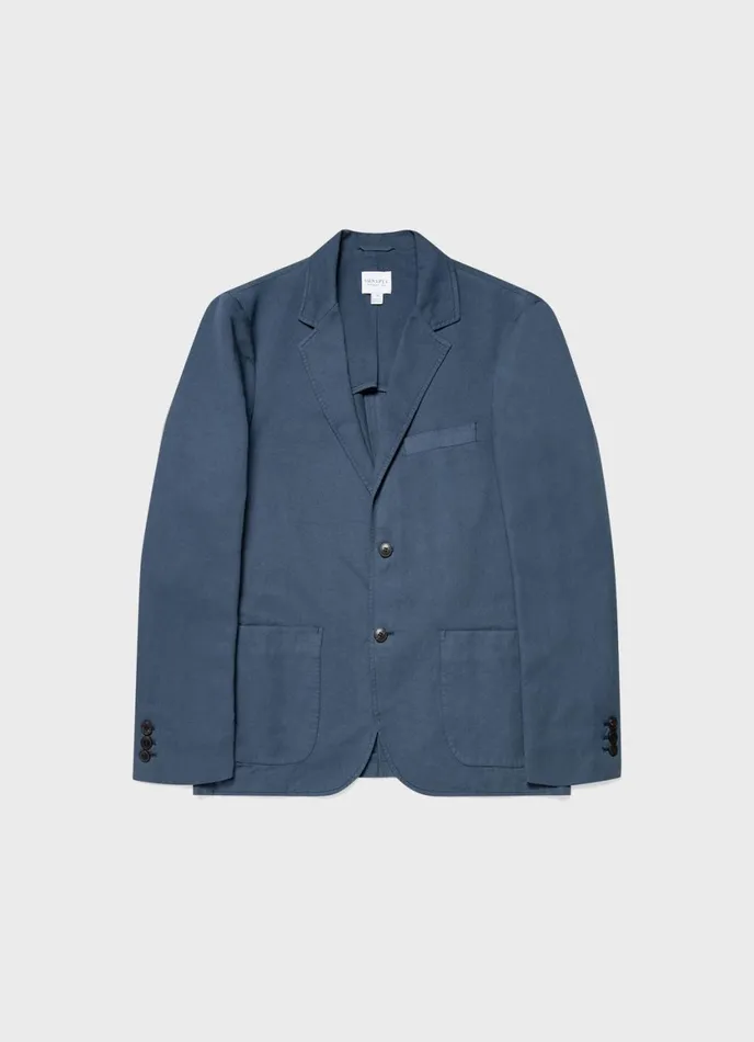 Cotton Linen Unstructured Blazer Shale Blue Men SUNSPEL Jackets and Coats