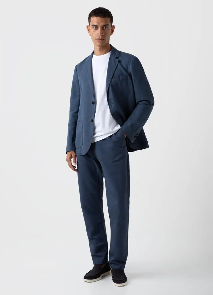 Cotton Linen Unstructured Blazer Shale Blue Men SUNSPEL Jackets and Coats