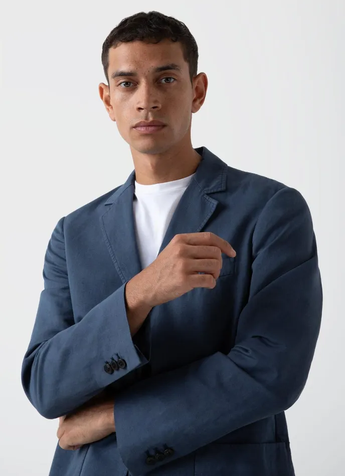 Cotton Linen Unstructured Blazer Shale Blue Men SUNSPEL Jackets and Coats