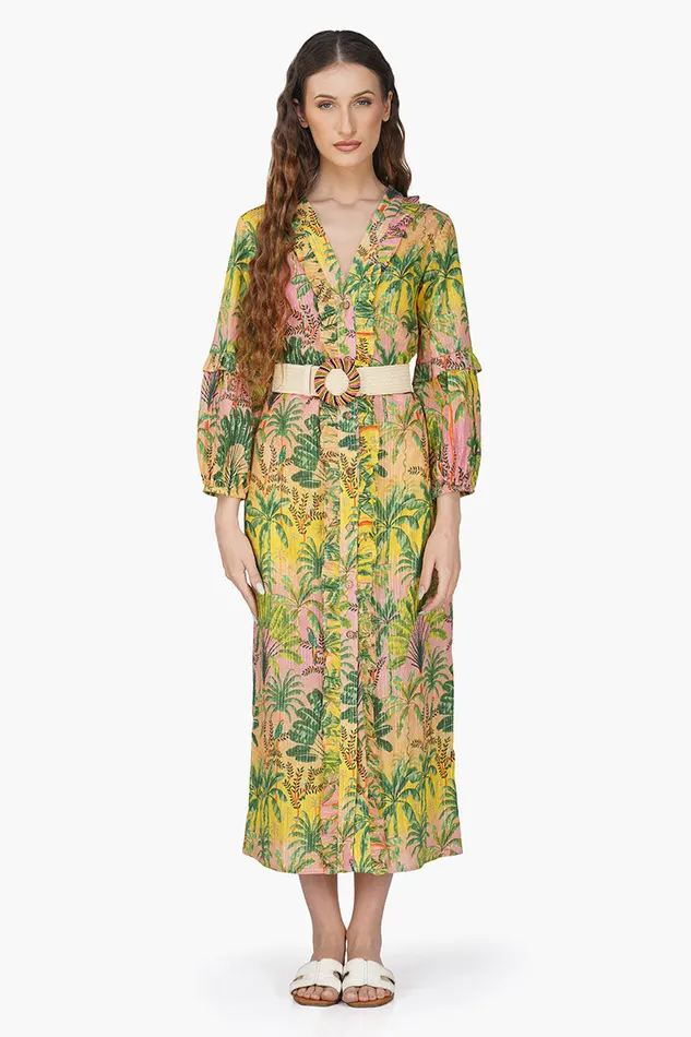 Coverups Women Endless Summer Printed Ruffles Shirt Dress America and Beyond