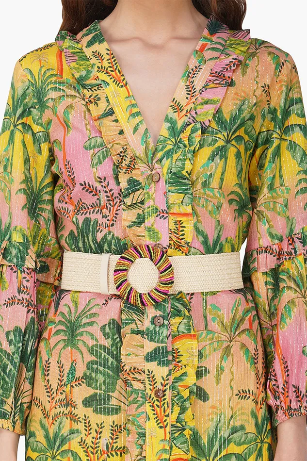 Coverups Women Endless Summer Printed Ruffles Shirt Dress America and Beyond