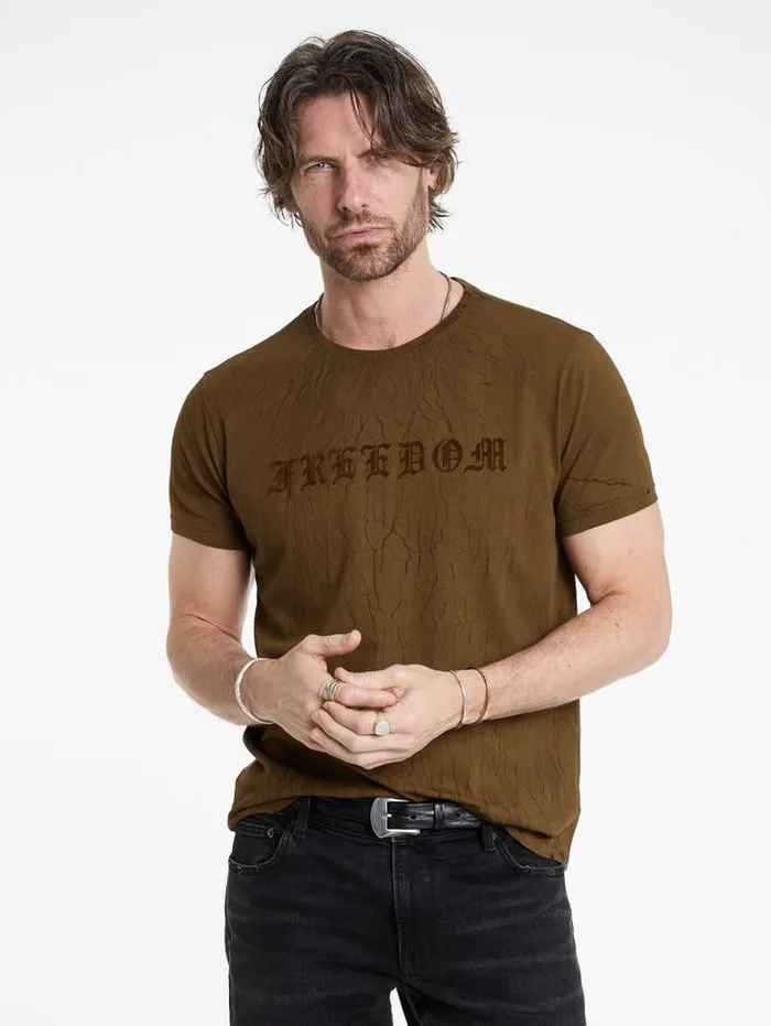 CRACKED FREEDOM TEE Lt Brown Men John Varvatos Graphic Tees