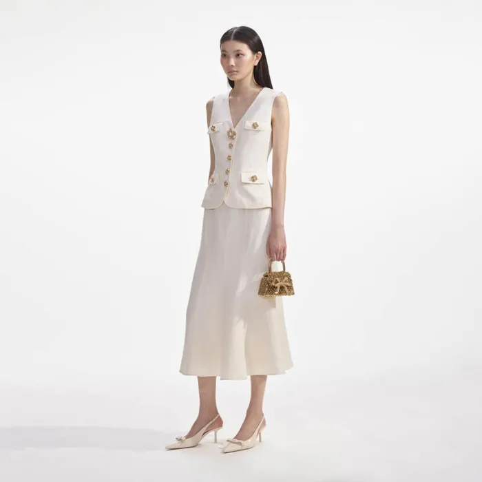 Cream Linen Midi Dress Women Self Portrait Dresses