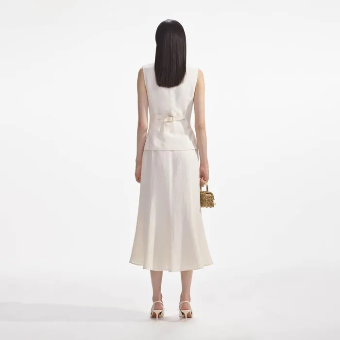 Cream Linen Midi Dress Women Self Portrait Dresses