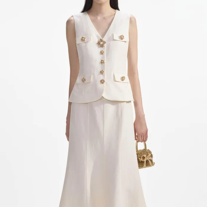Cream Linen Midi Dress Women Self Portrait Dresses