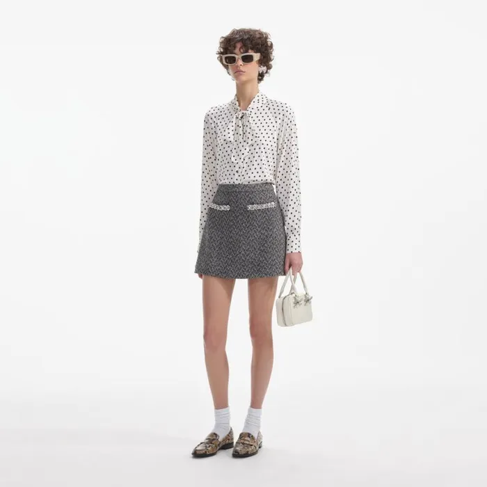 Cream Polka Dot Satin Blouse Women Self Portrait Tops