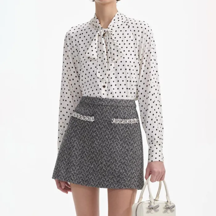 Cream Polka Dot Satin Blouse Women Self Portrait Tops