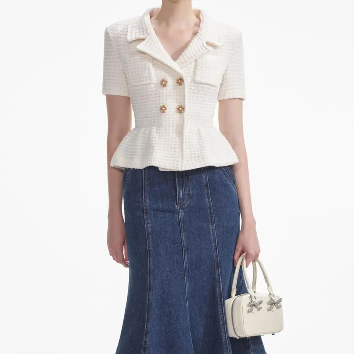 Cream Textured Knit Top Women Self Portrait Tops