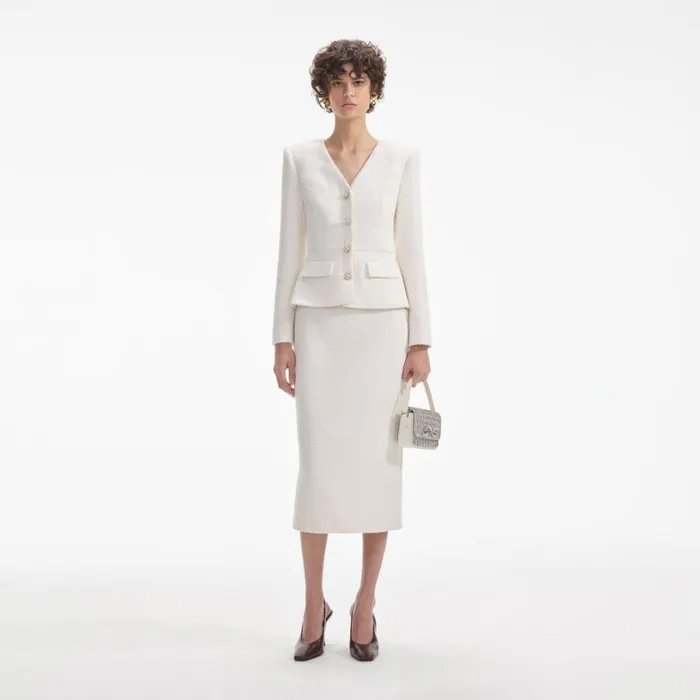 Cream Tinsel Boucle Midi Dress Women Self Portrait Dresses