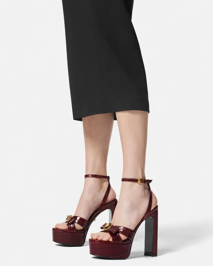 CrocEffect Gianni Ribbon Sandals 140 Mm Burgundy Women Versace Sandals
